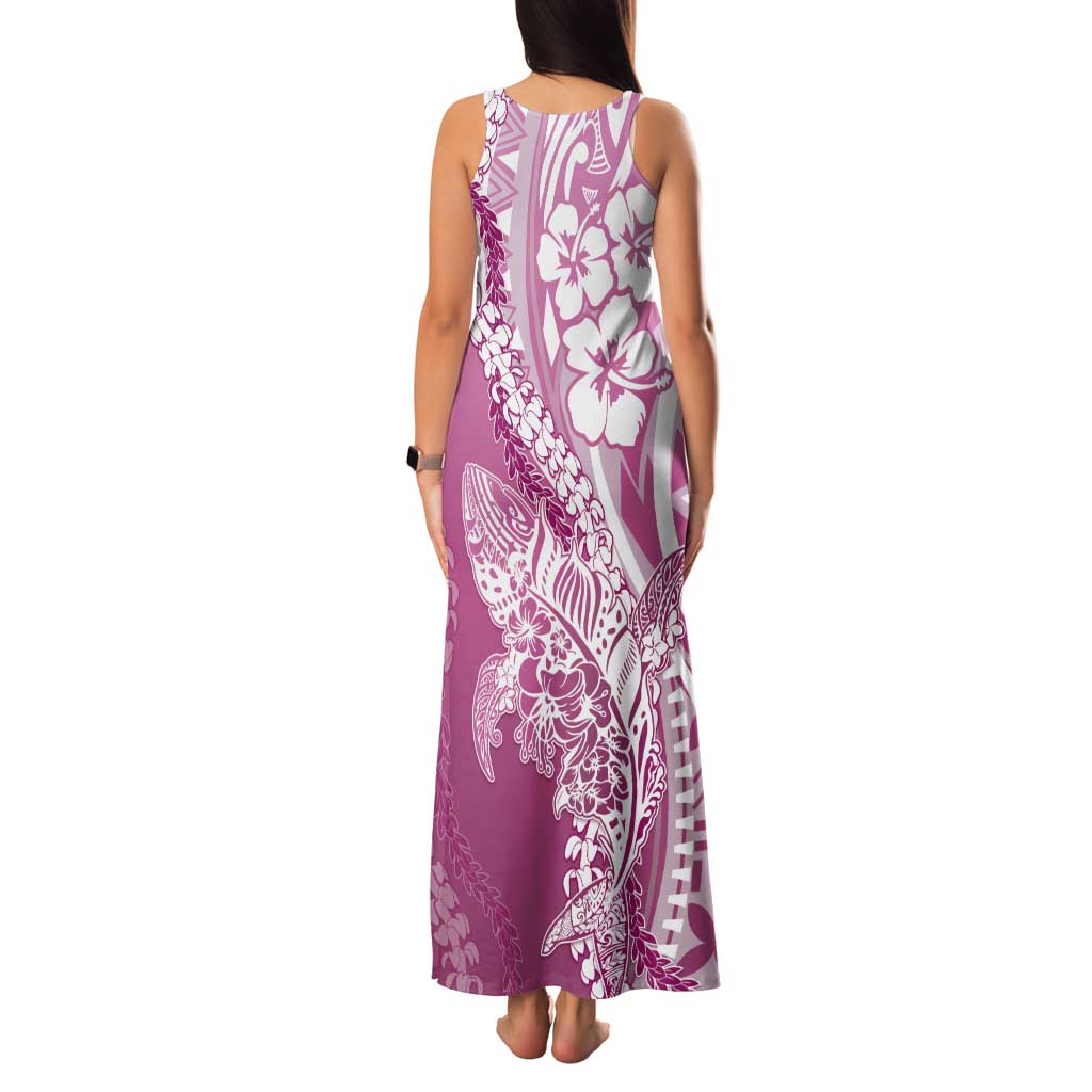 Hawaii Puakenikeni And Maile Lei Family Matching Tank Maxi Dress and Hawaiian Shirt Pink Polynesian Shark Tattoo DT05