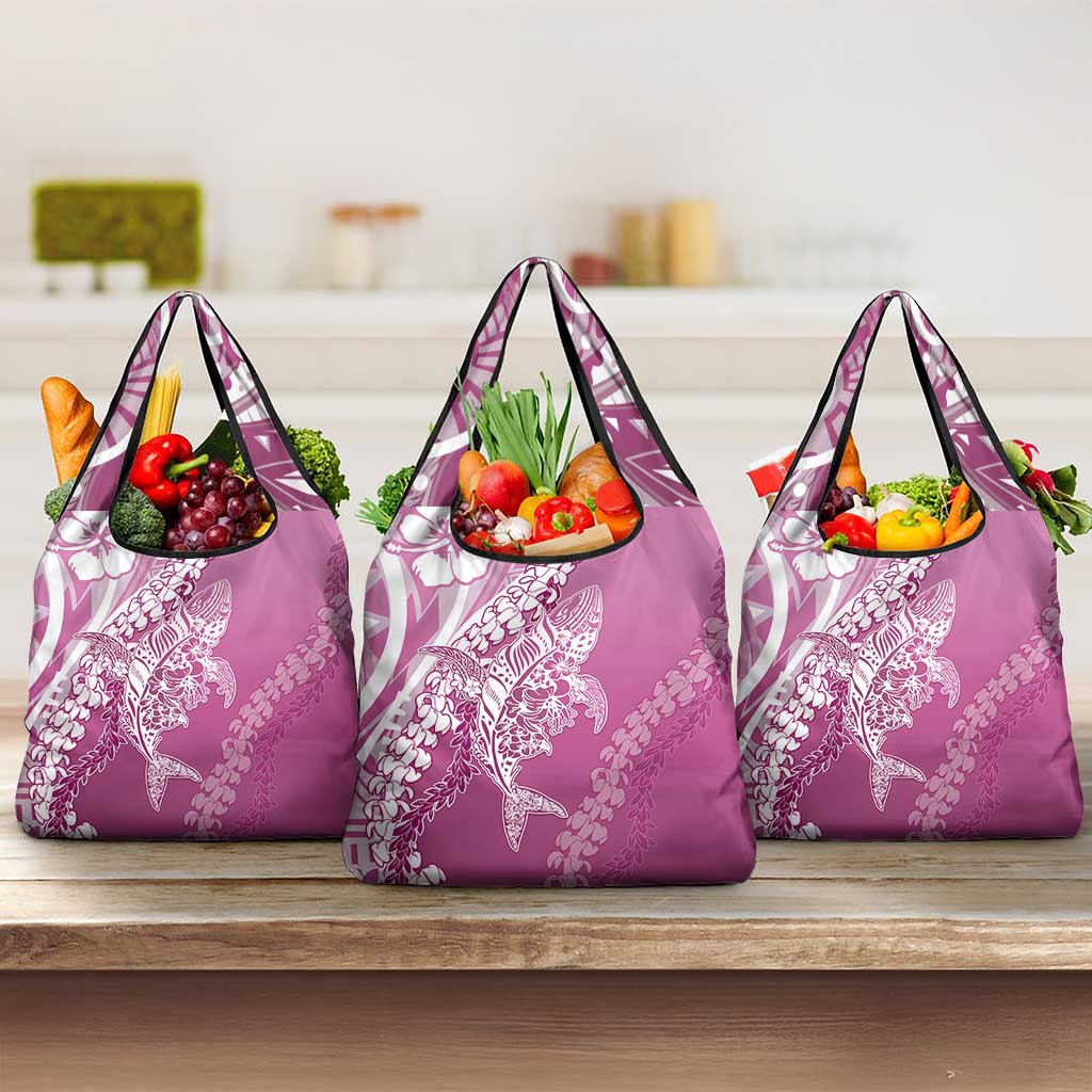 Hawaii Puakenikeni And Maile Lei Grocery Bag Pink Polynesian Shark Tattoo DT05 3-pack One Size Pink - Polynesian Pride