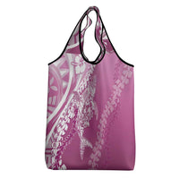 Hawaii Puakenikeni And Maile Lei Grocery Bag Pink Polynesian Shark Tattoo DT05 - Polynesian Pride