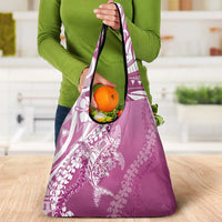 Hawaii Puakenikeni And Maile Lei Grocery Bag Pink Polynesian Shark Tattoo DT05 - Polynesian Pride