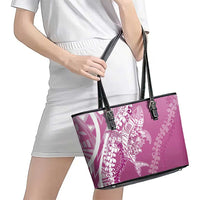 Hawaii Puakenikeni And Maile Lei Leather Tote Bag Pink Polynesian Shark Tattoo DT05