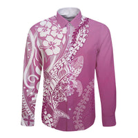 Hawaii Puakenikeni And Maile Lei Long Sleeve Button Shirt Pink Polynesian Shark Tattoo DT05 Unisex Pink - Polynesian Pride