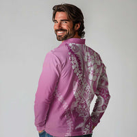 Hawaii Puakenikeni And Maile Lei Long Sleeve Polo Shirt Pink Polynesian Shark Tattoo DT05