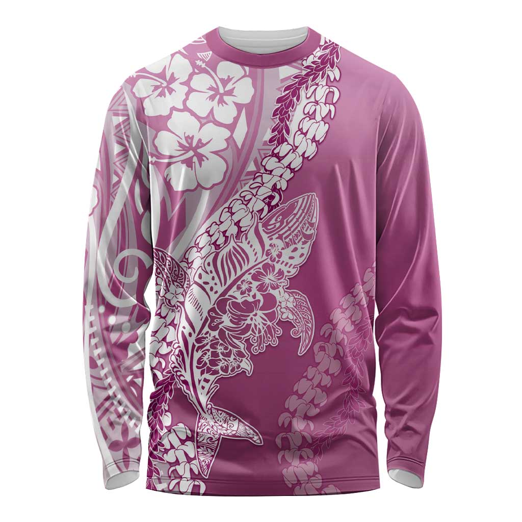 Hawaii Puakenikeni And Maile Lei Long Sleeve Shirt Pink Polynesian Shark Tattoo DT05 Unisex Pink - Polynesian Pride