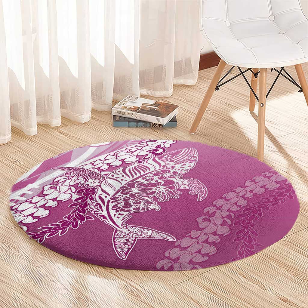 Hawaii Puakenikeni And Maile Lei Round Carpet Pink Polynesian Shark Tattoo DT05