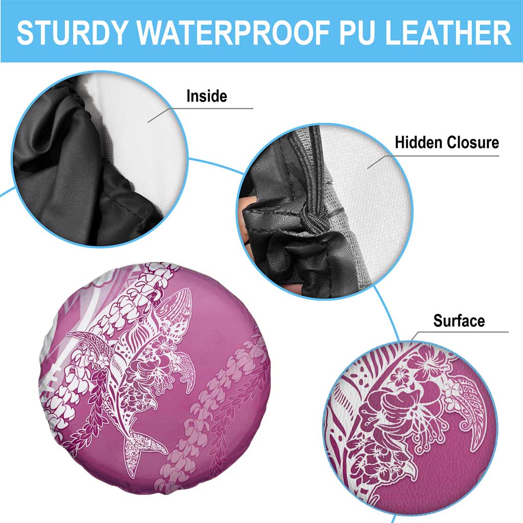 Hawaii Puakenikeni And Maile Lei Spare Tire Cover Pink Polynesian Shark Tattoo DT05