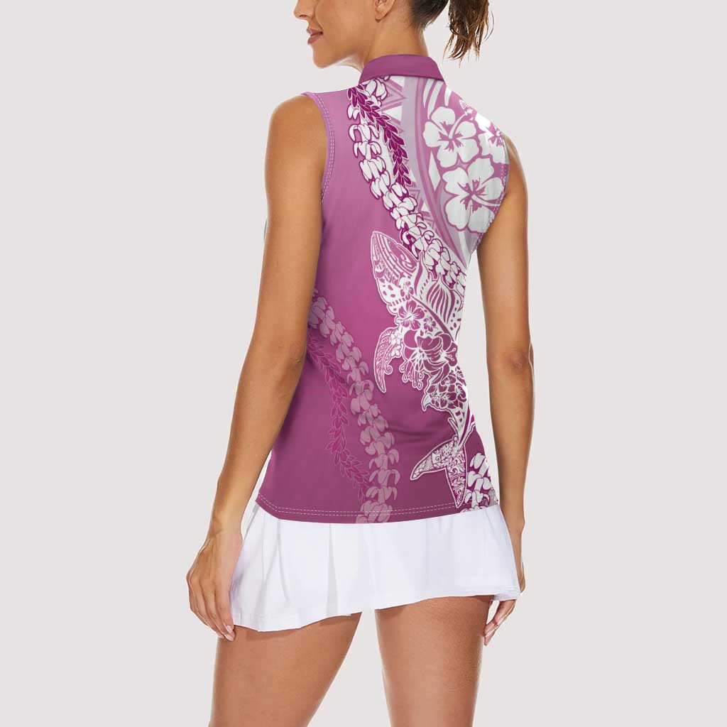 Hawaii Puakenikeni And Maile Lei Women Sleeveless Polo Shirt Pink Polynesian Shark Tattoo DT05