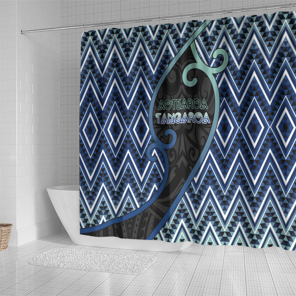 Aotearoa Atua Tangaroa Shower Curtain God Of Ocean Koru Patterns