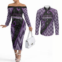 Custom Aotearoa Atua Tawhirimatea Couples Matching Off The Shoulder Long Sleeve Dress and Long Sleeve Button Shirt God Of Storms Koru Patterns