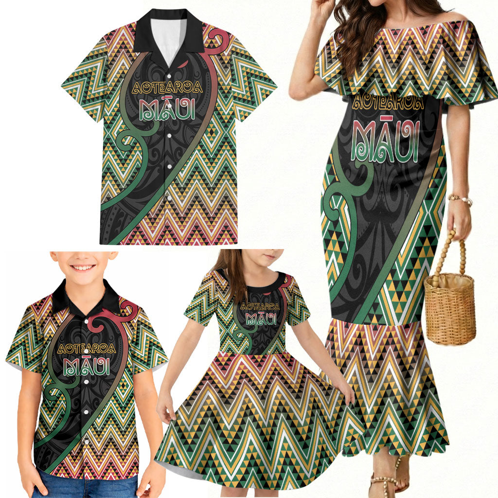 Custom Aotearoa Atua Maui Family Matching Mermaid Dress and Hawaiian Shirt Demigod Hero And Trickster Koru Patterns