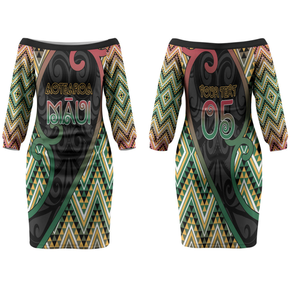 Custom Aotearoa Atua Maui Family Matching Off The Shoulder Long Sleeve Dress and Hawaiian Shirt Demigod Hero And Trickster Koru Patterns