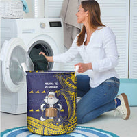 Tokelau Christmas Laundry Basket Santa With Tuluma Xmas Tribal Waves - Polynesian Pride