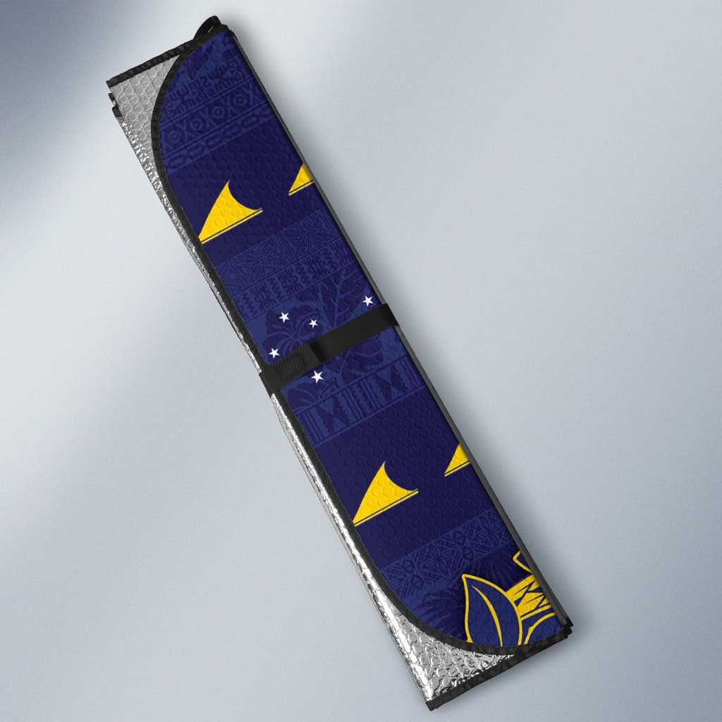 Tokelau Christmas Auto Sun Shade Santa With Tuluma Xmas Tribal Waves - Polynesian Pride