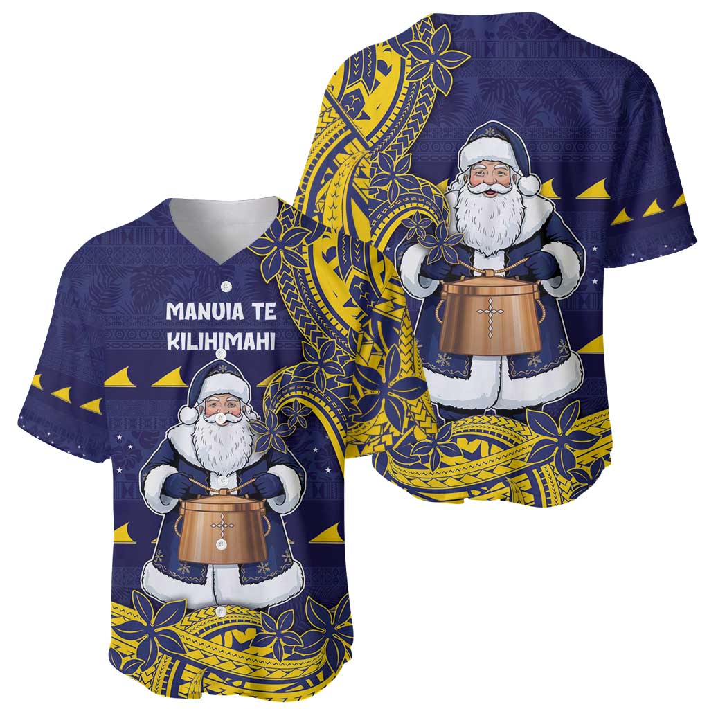Tokelau Christmas Baseball Jersey Santa With Tuluma Xmas Tribal Waves - Polynesian Pride