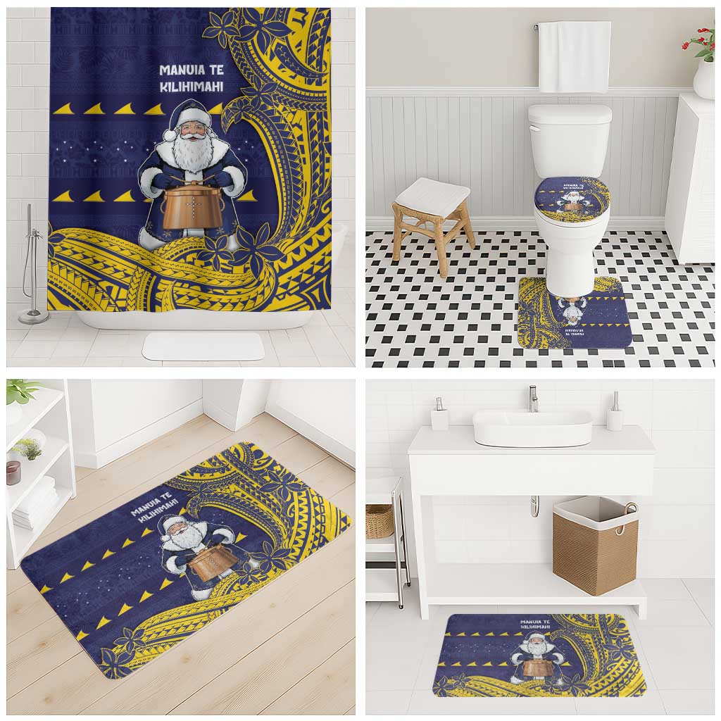 Tokelau Christmas Bathroom Set Santa With Tuluma Xmas Tribal Waves - Polynesian Pride