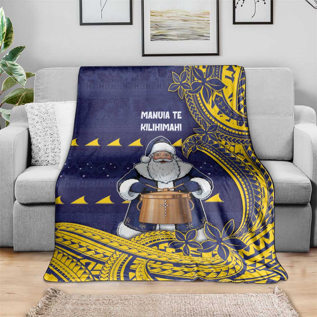 Tokelau Christmas Blanket Santa With Tuluma Xmas Tribal Waves - Polynesian Pride