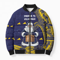 Tokelau Christmas Bomber Puffer Jacket Santa With Tuluma Xmas Tribal Waves - Polynesian Pride