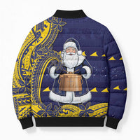 Tokelau Christmas Bomber Puffer Jacket Santa With Tuluma Xmas Tribal Waves - Polynesian Pride