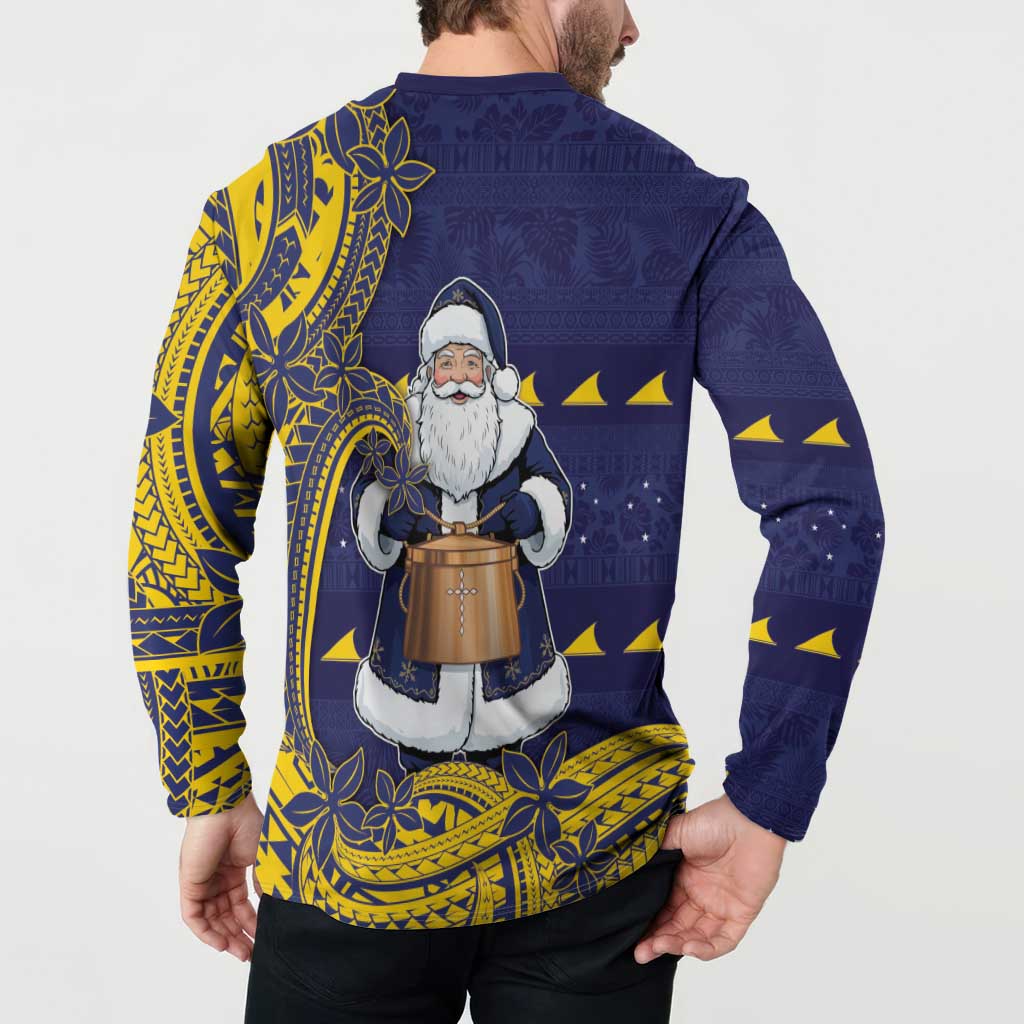 Tokelau Christmas Button Sweatshirt Santa With Tuluma Xmas Tribal Waves - Polynesian Pride