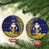 Tokelau Christmas Ceramic Ornament Santa With Tuluma Xmas Tribal Waves - Polynesian Pride