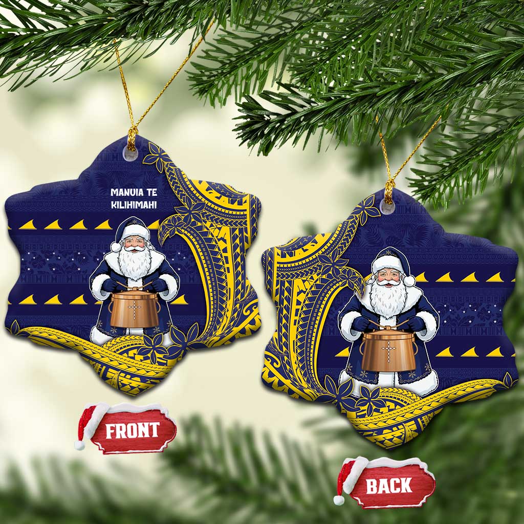 Tokelau Christmas Ceramic Ornament Santa With Tuluma Xmas Tribal Waves - Polynesian Pride