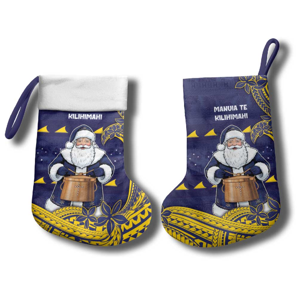Tokelau Christmas Stocking Santa With Tuluma Xmas Tribal Waves - Polynesian Pride