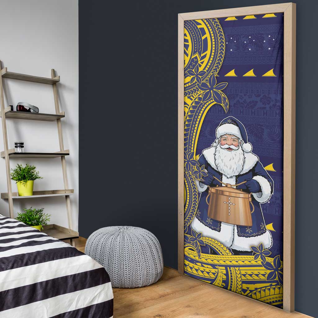Tokelau Christmas Door Cover Santa With Tuluma Xmas Tribal Waves - Polynesian Pride