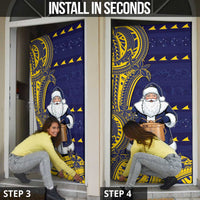 Tokelau Christmas Door Cover Santa With Tuluma Xmas Tribal Waves - Polynesian Pride