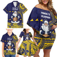 Tokelau Christmas Family Matching Off Shoulder Short Dress and Hawaiian Shirt Santa With Tuluma Xmas Tribal Waves - Polynesian Pride