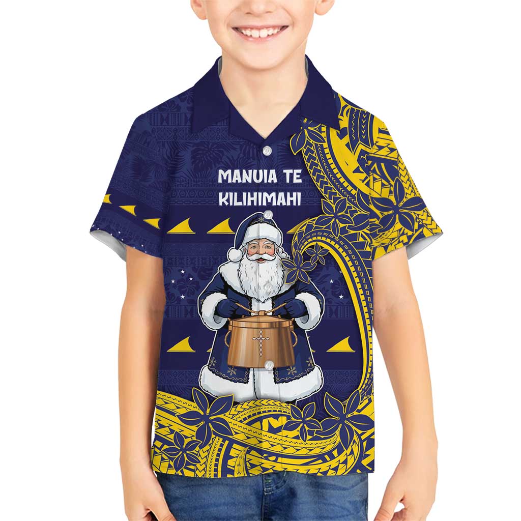 Tokelau Christmas Family Matching Off Shoulder Short Dress and Hawaiian Shirt Santa With Tuluma Xmas Tribal Waves - Polynesian Pride