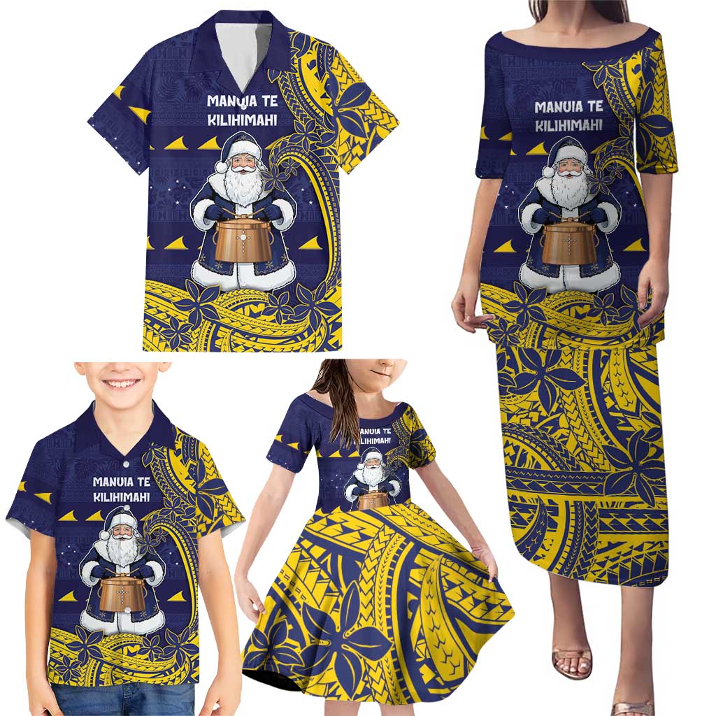 Tokelau Christmas Family Matching Puletasi and Hawaiian Shirt Santa With Tuluma Xmas Tribal Waves - Polynesian Pride