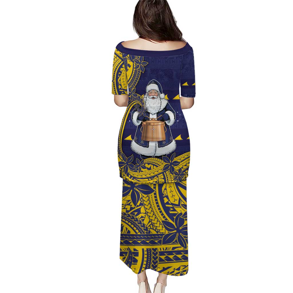 Tokelau Christmas Family Matching Puletasi and Hawaiian Shirt Santa With Tuluma Xmas Tribal Waves - Polynesian Pride
