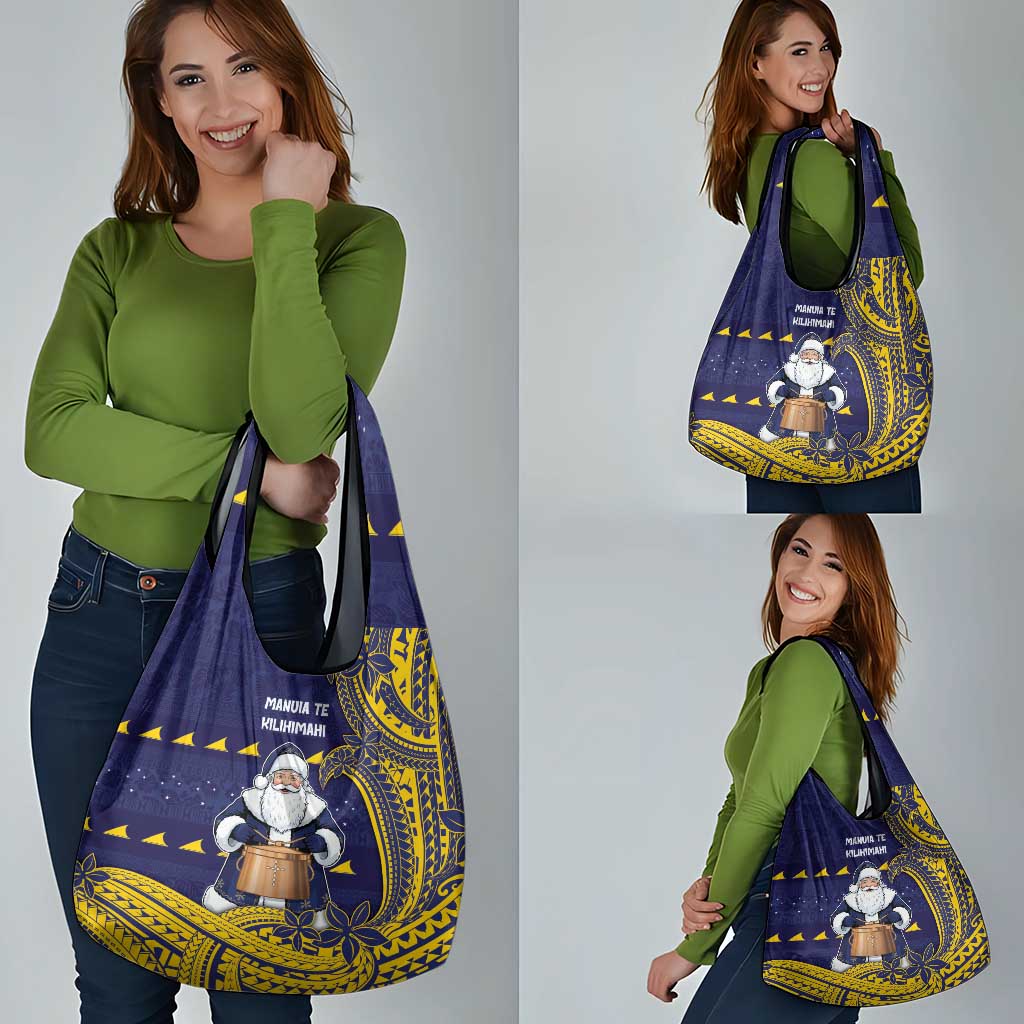 Tokelau Christmas Grocery Bag Santa With Tuluma Xmas Tribal Waves - Polynesian Pride
