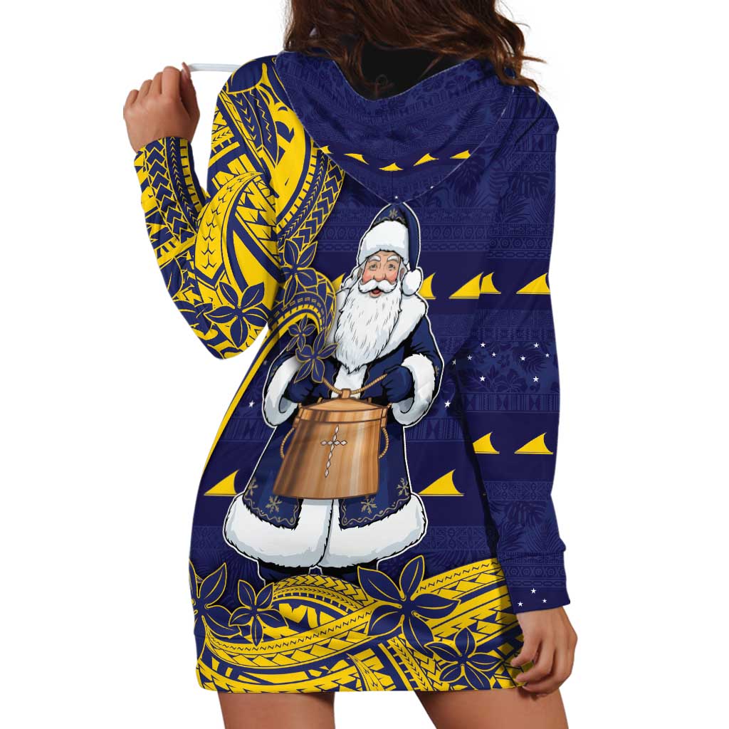 Tokelau Christmas Hoodie Dress Santa With Tuluma Xmas Tribal Waves - Polynesian Pride