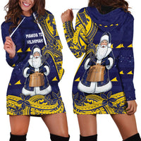 Tokelau Christmas Hoodie Dress Santa With Tuluma Xmas Tribal Waves - Polynesian Pride