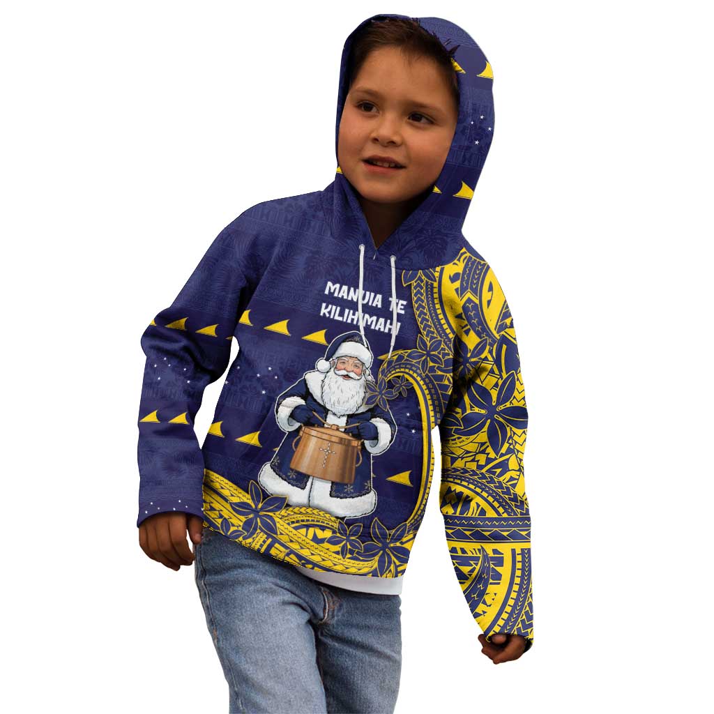 Tokelau Christmas Kid Hoodie Santa With Tuluma Xmas Tribal Waves - Polynesian Pride