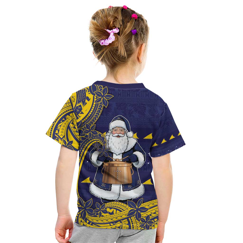 Tokelau Christmas Kid T Shirt Santa With Tuluma Xmas Tribal Waves - Polynesian Pride