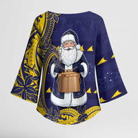 Tokelau Christmas Kimono Sleeve Blouse Santa With Tuluma Xmas Tribal Waves - Polynesian Pride