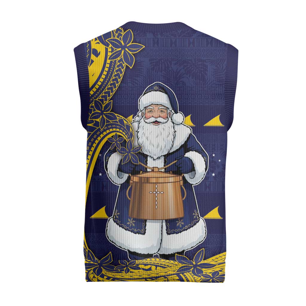 Tokelau Christmas Knitted V-Neck Vest Santa With Tuluma Xmas Tribal Waves DT05 - Polynesian Pride