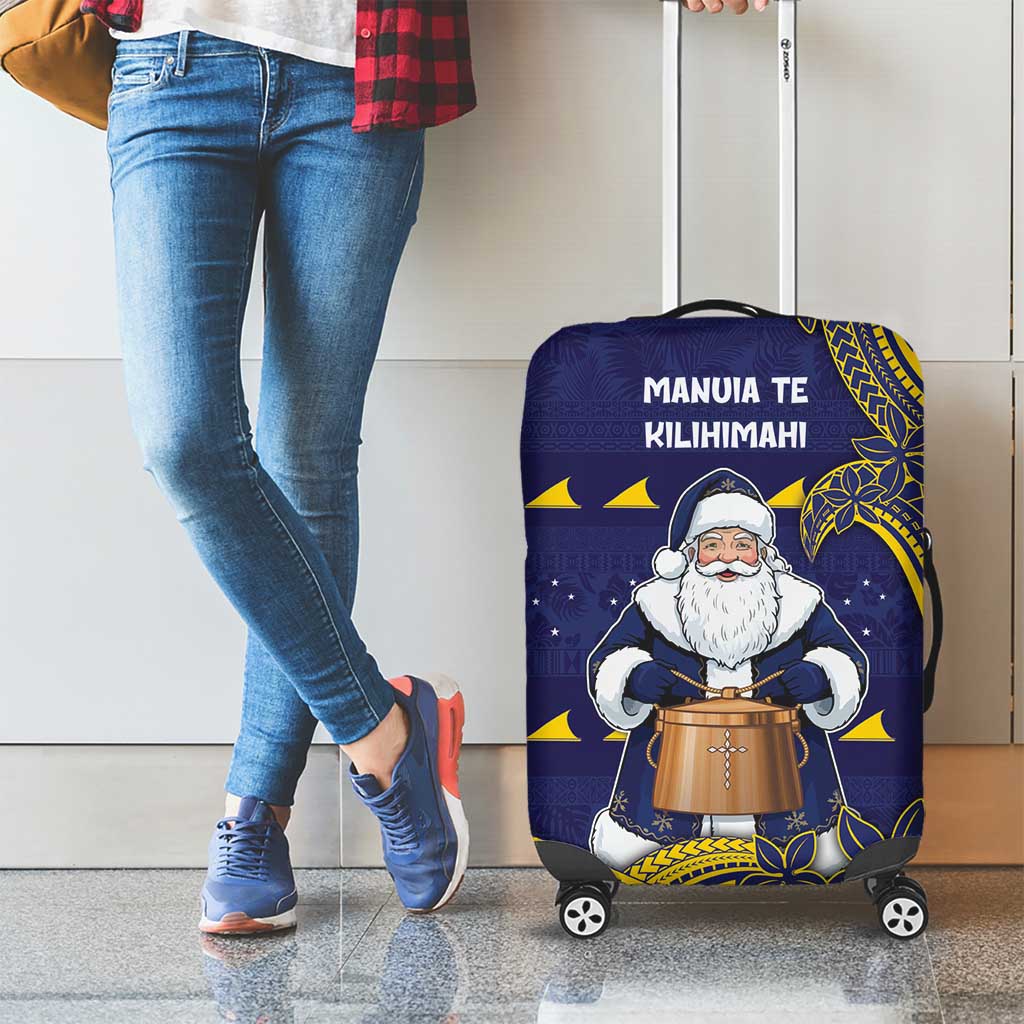 Tokelau Christmas Luggage Cover Santa With Tuluma Xmas Tribal Waves - Polynesian Pride