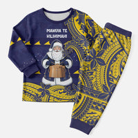 Tokelau Christmas Pajama Set Santa With Tuluma Xmas Tribal Waves DT05 Men Navy - Polynesian Pride