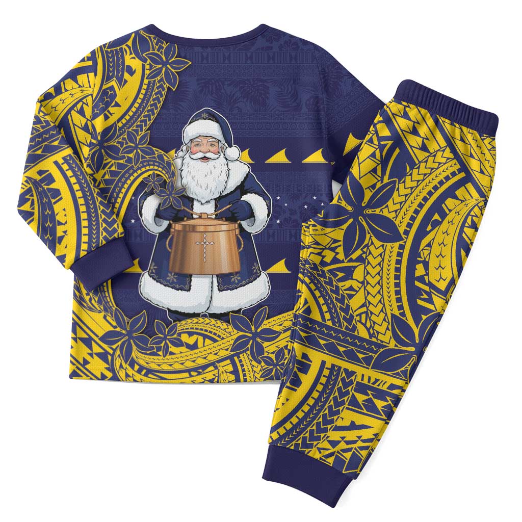 Tokelau Christmas Pajama Set Santa With Tuluma Xmas Tribal Waves DT05 - Polynesian Pride