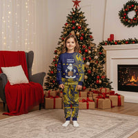 Tokelau Christmas Pajama Set Santa With Tuluma Xmas Tribal Waves DT05 Kid Navy - Polynesian Pride