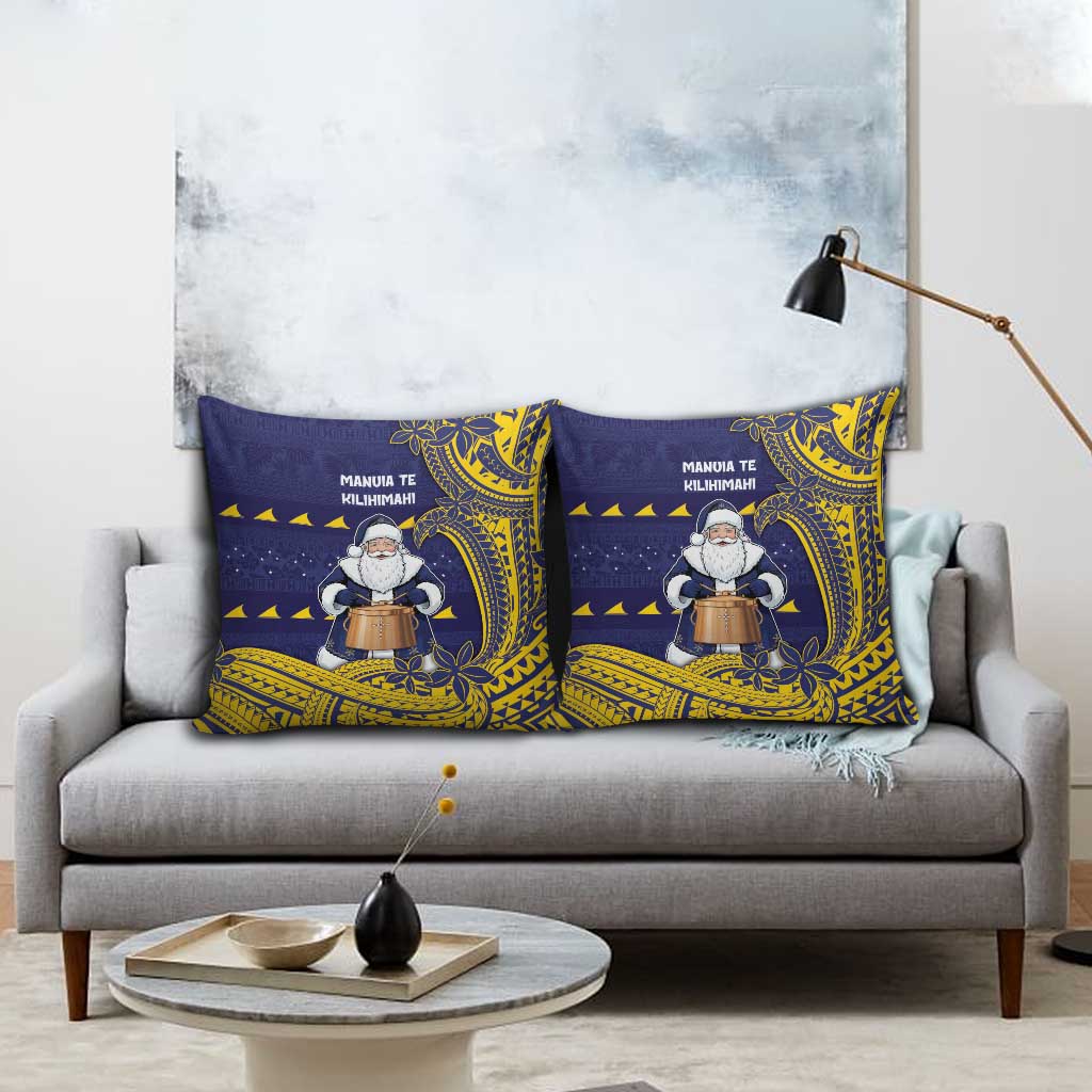Tokelau Christmas Pillow Cover Santa With Tuluma Xmas Tribal Waves - Polynesian Pride