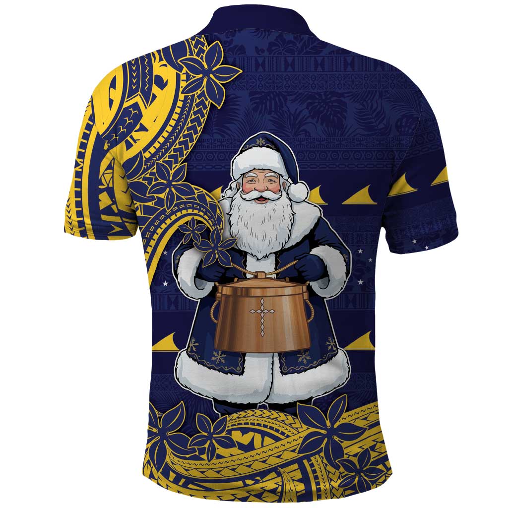 Tokelau Christmas Polo Shirt Santa With Tuluma Xmas Tribal Waves - Polynesian Pride