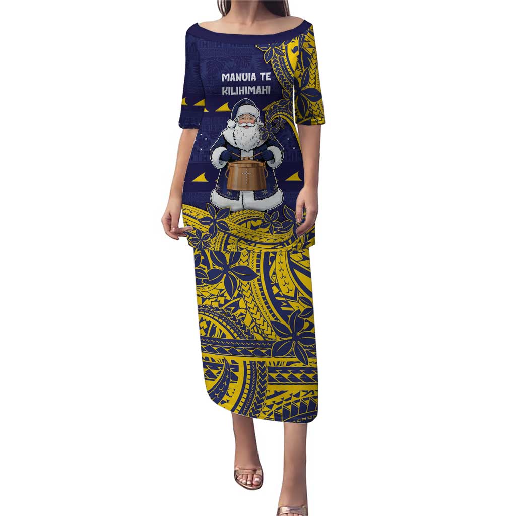 Tokelau Christmas Puletasi Santa With Tuluma Xmas Tribal Waves - Polynesian Pride