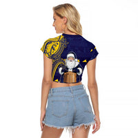 Tokelau Christmas Raglan Cropped T Shirt Santa With Tuluma Xmas Tribal Waves - Polynesian Pride
