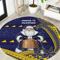 Tokelau Christmas Round Carpet Santa With Tuluma Xmas Tribal Waves - Polynesian Pride