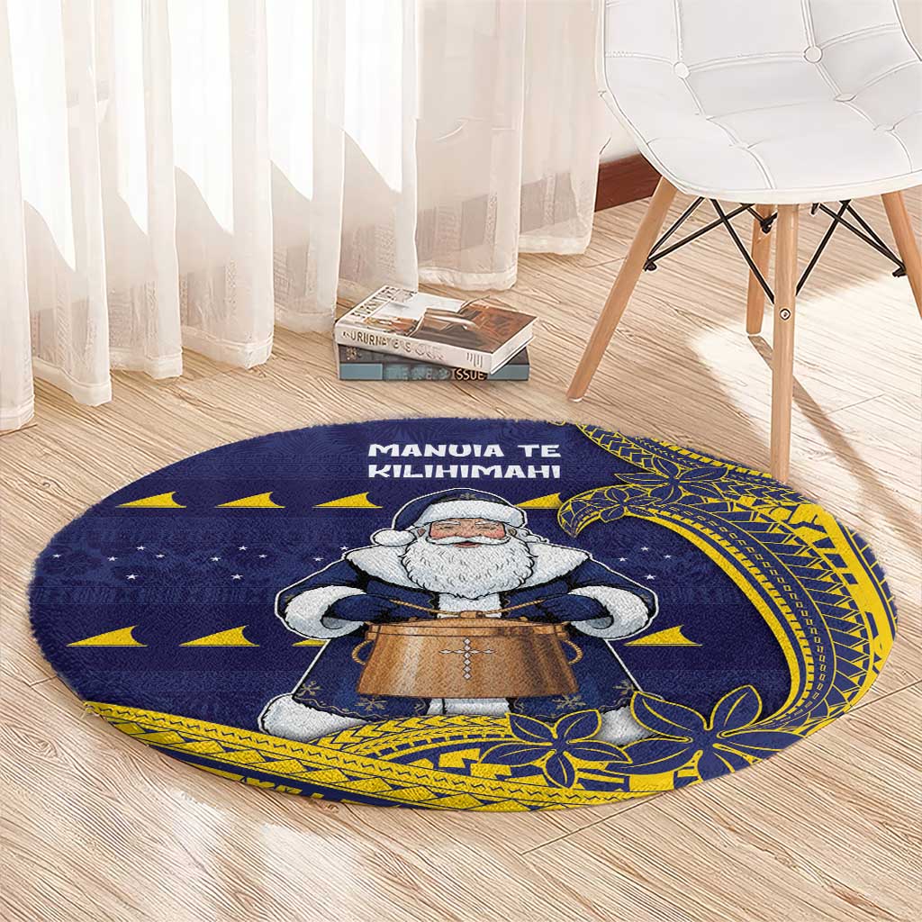 Tokelau Christmas Round Carpet Santa With Tuluma Xmas Tribal Waves - Polynesian Pride