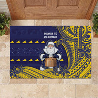 Tokelau Christmas Rubber Doormat Santa With Tuluma Xmas Tribal Waves - Polynesian Pride